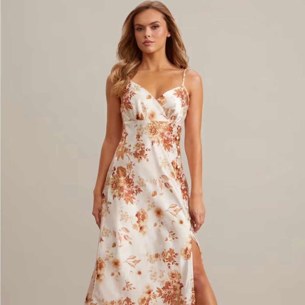 Guess Brown and Orange Slip Dress Spaghetti Strap V-Neck